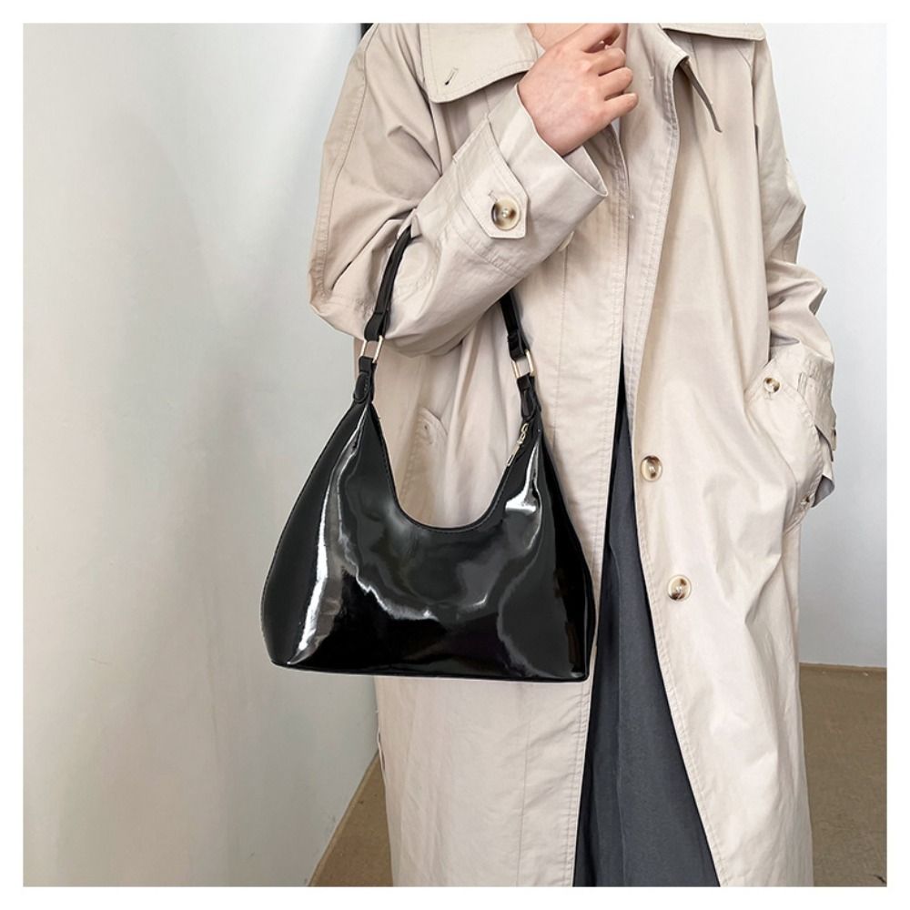Glossy Shoulder Bag Fashion PU Leather Solid Messenger Bag Purse Women