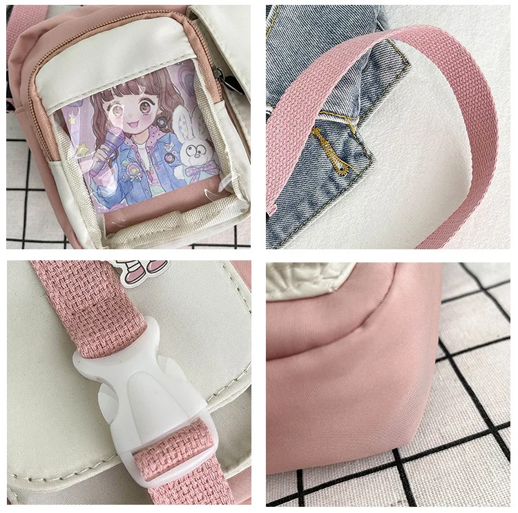 Kawaii Girls Bag Fashion Student Women Cute Canvas Bag Mutipockets Transparent Crossbody Bags Woman New Shoulder Bag Bolsa Mujer