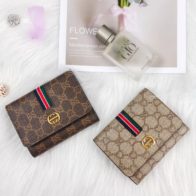 Luxury Style Women Short Wallet 2025 New Designer Inspired Small Thin Leather Purse Fashion Printed Folding Card Holder Coin Pocket Elegant Versatile