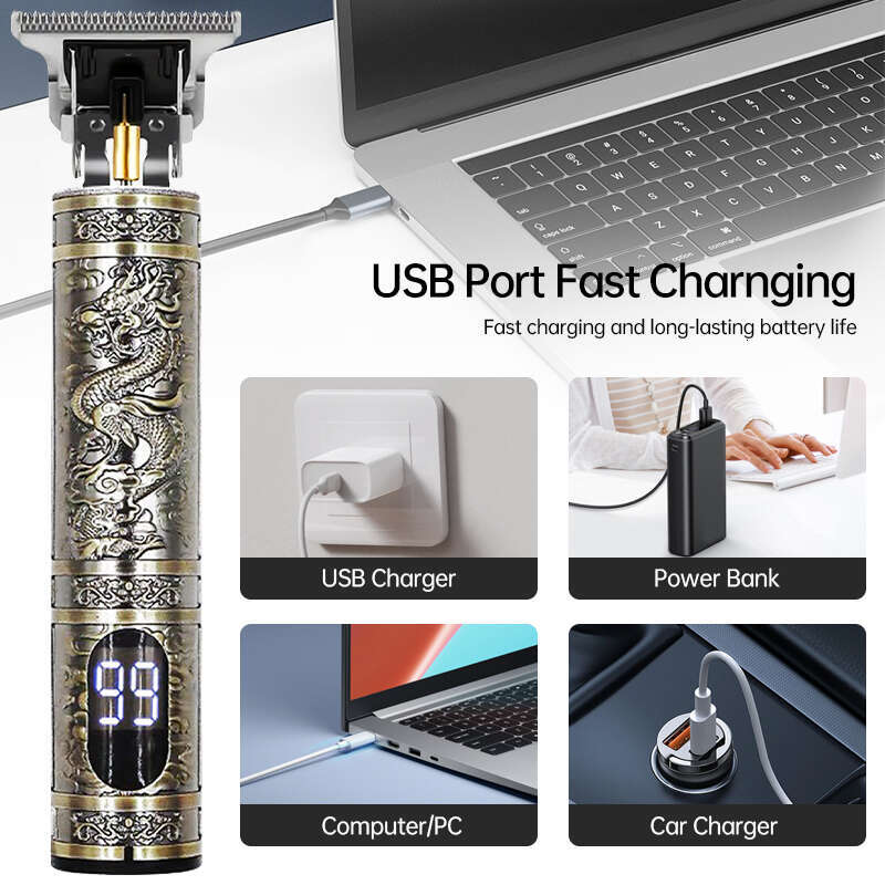 Professional Men's Hair Clippers Kit with LCD Display Wireless Charging Close Zero Gap Cutting Beard Trimmer
