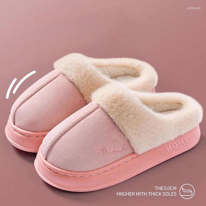 Designer Women's Slippers Plush Cotton Autumn Winter Home Shoes Indoor Thick Sole Non-Slip Warm Fashion Slides
