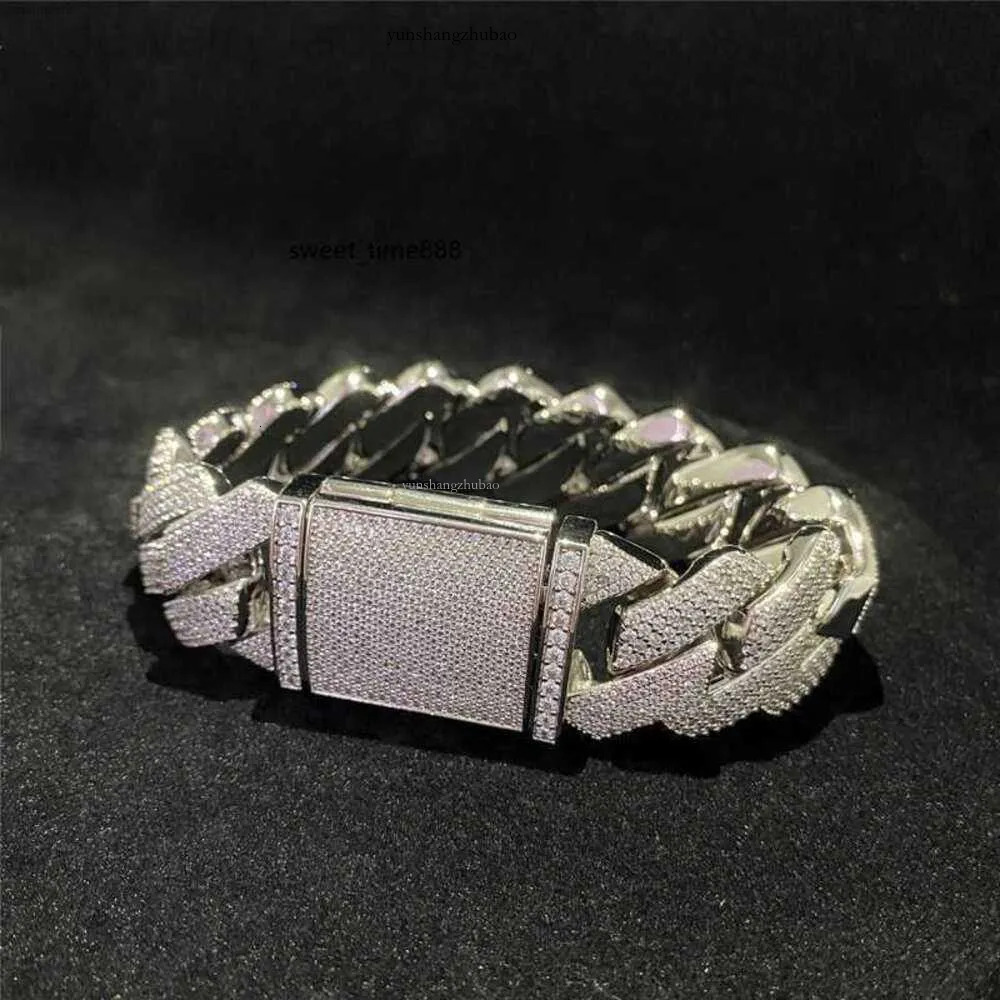 Four Rows Heavy Miami Bracelet D Color Vvs Moissanite k Chain Solid Sier Hip Hop Men Jewelry Cuban