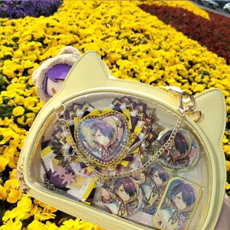 Y2K Cute Cat Ita Bag Japan Lolita Transparent Ten Font Kawaii Party Shoulder Bag Badge Display Girl Messenger Bag 241106