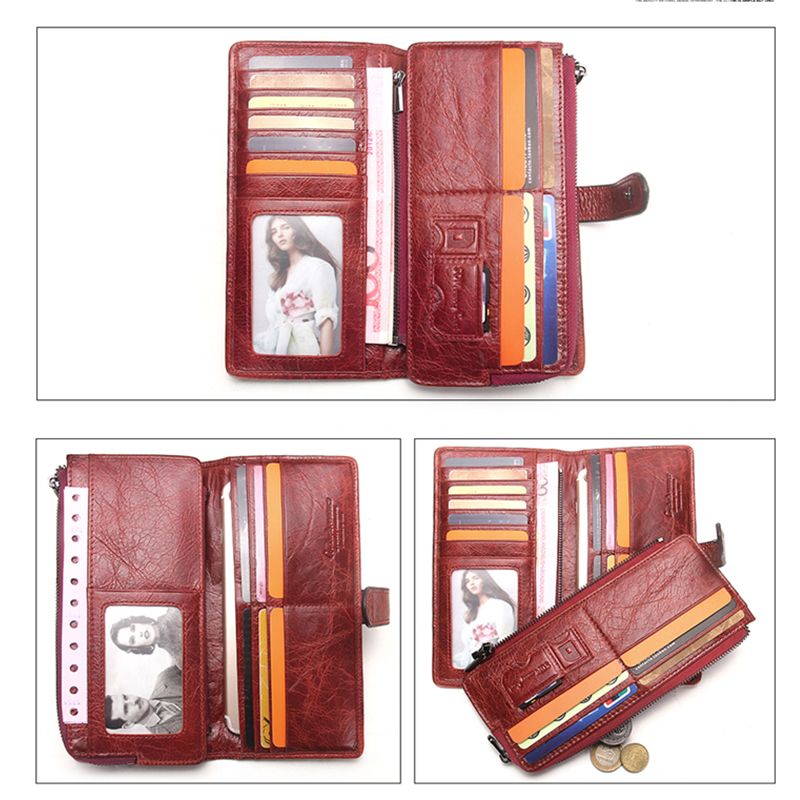 Contact'S Genuine Leather Women Wallets Female Cell Phone bag Pocket Long Women Purse Hasp Lady Coin Purse Card Holder