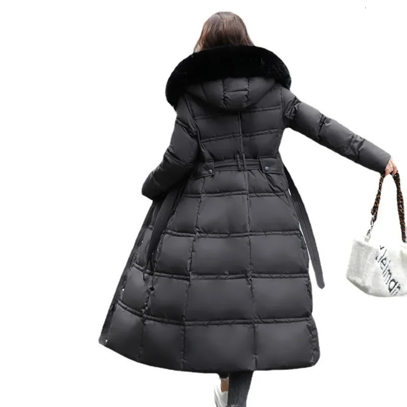 Winter jacket thick hair cultural and moral expression with a longer warmth tied on a cotton padded womens coat 241107