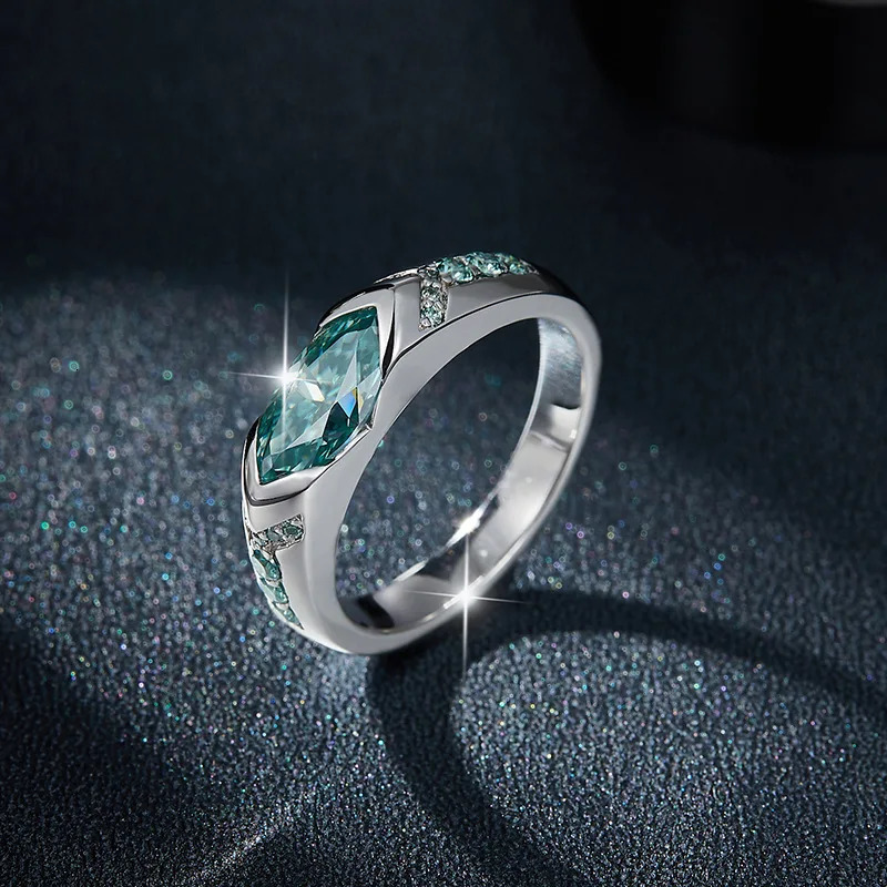 ring 1.0CT VVS1 lake blue marquis shaped S925 silver ring 241106