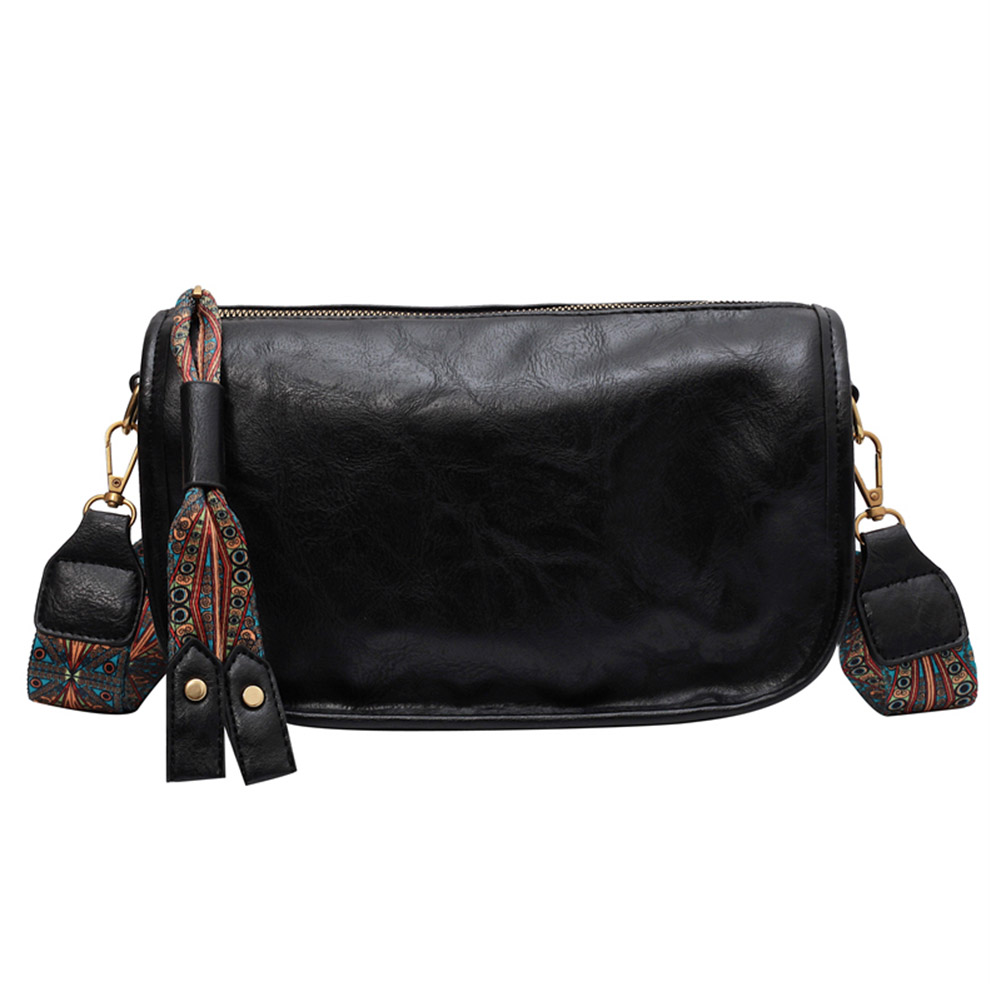 Women Retro Shoulder Bag with Graphic Pattern Wide Strap Fashion Sling Bag Large Capacity Zipper Closure Daily Purse for Female