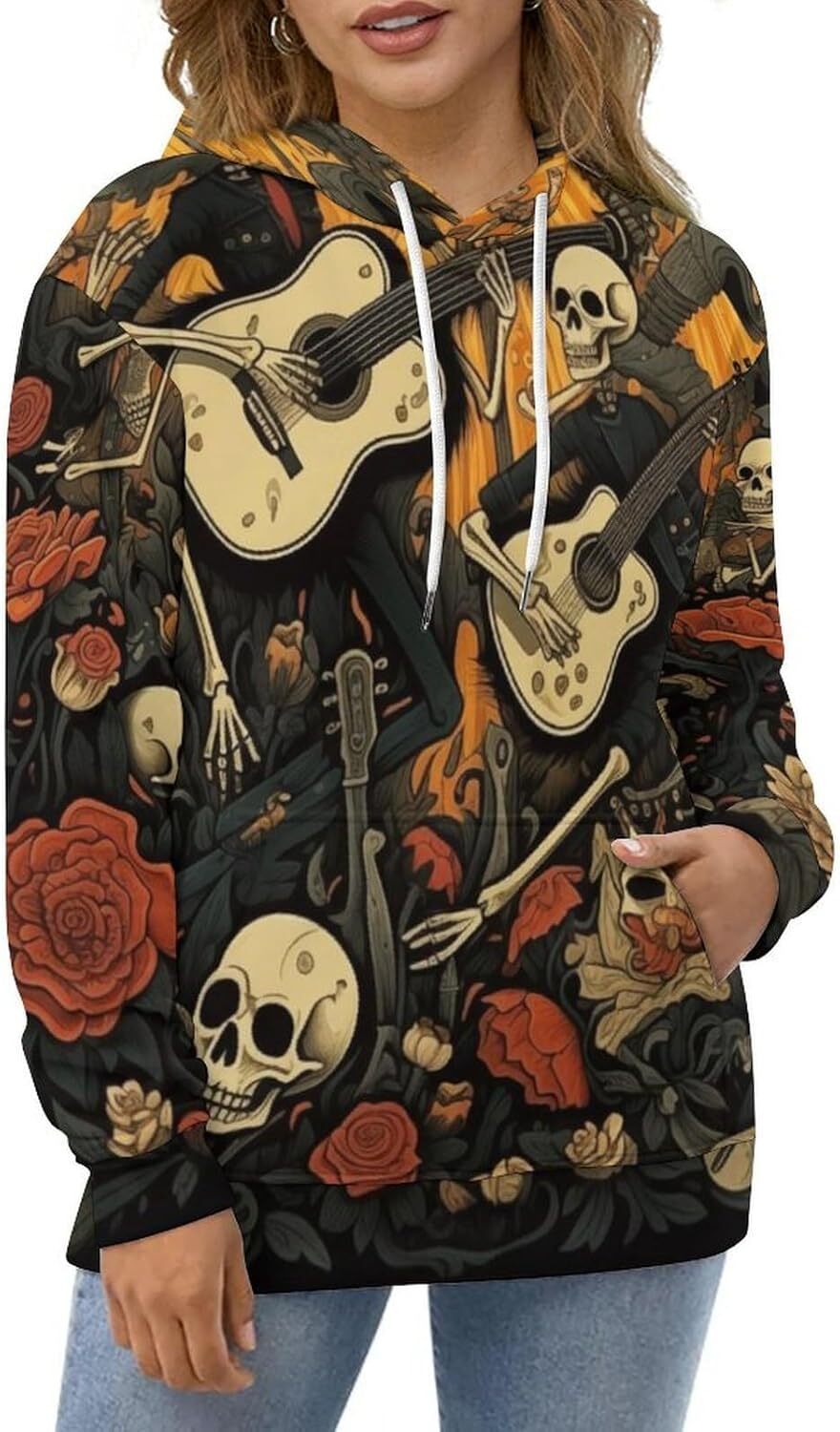 Hoodie for Mens Womens Unisex Skull hoodie Novelty skull graphic sweatshirt Long sleeve pocket pullover Graphic Trendy skull pattern