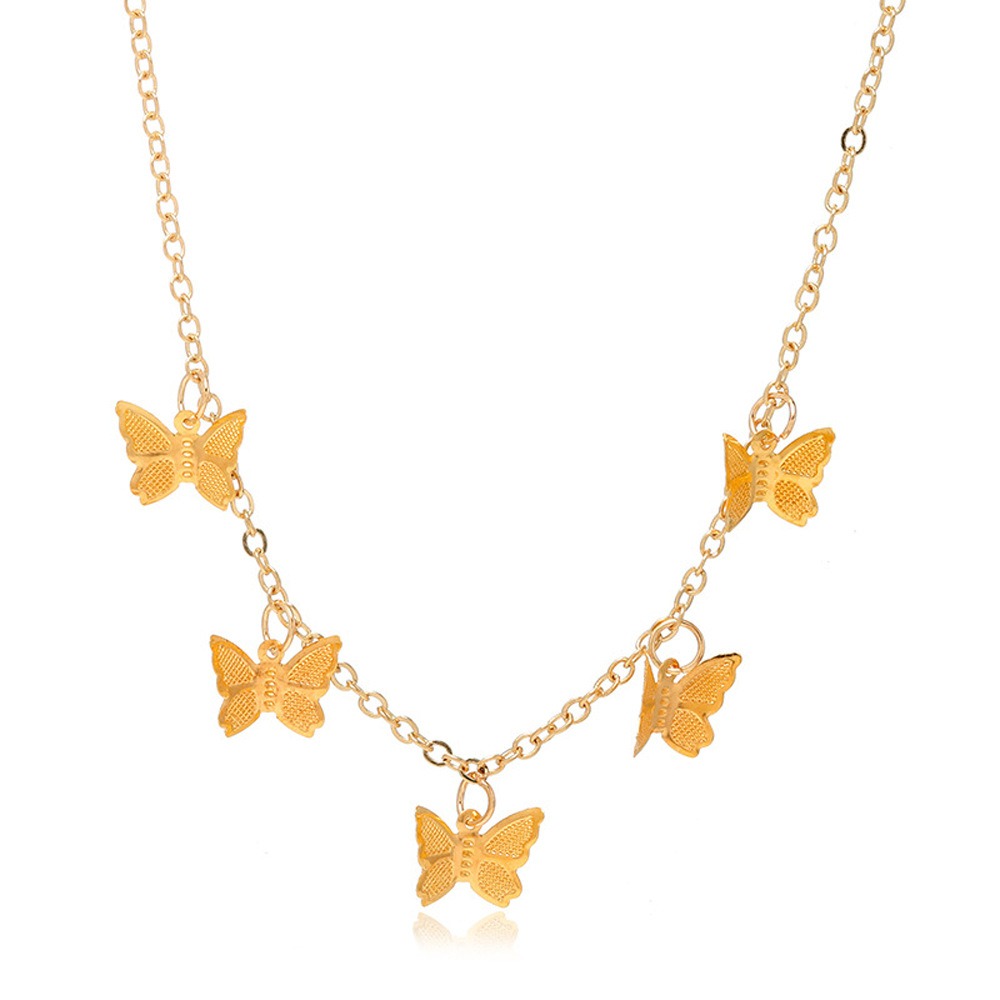 New Cross-border Hot Selling Accessories From Europe and America Simple and Personalized Metal Butterfly Tassel Pendant Short Necklace for Women