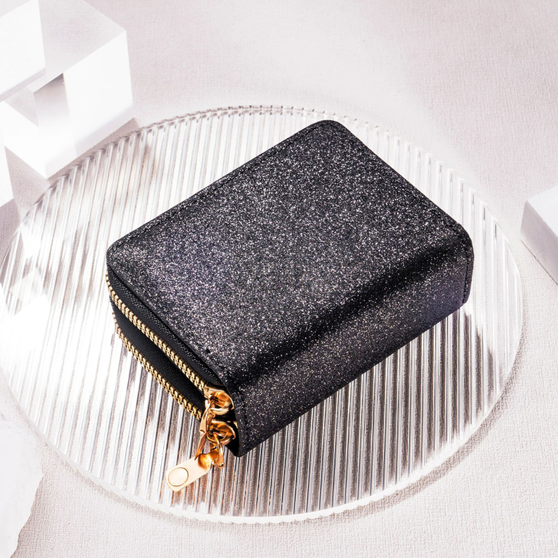 New Fashion PU Starry Shiny Wallet For Women Large Capacity Double Zipper Accordion Card Holder Multi-card Slot ID Bag Purse
