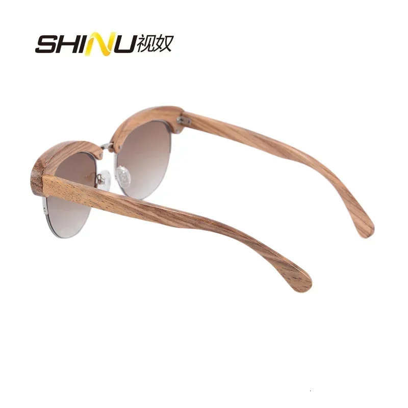 Shinu Brnad Half Wooden Frame Sunglasses Womens Fashion Glasses UV400 Mirror Glasses CR39 Resin Lens Ochiali Leather Sole 6097 241106