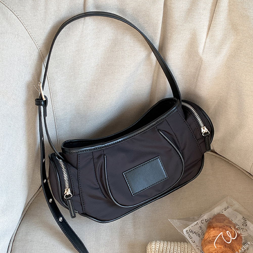 Women Single Shoulder Bag Large Capacity Nylon Underarm Bag Simple Tote Purse Adjustable Strap Multi-pocket for Outdoor Party