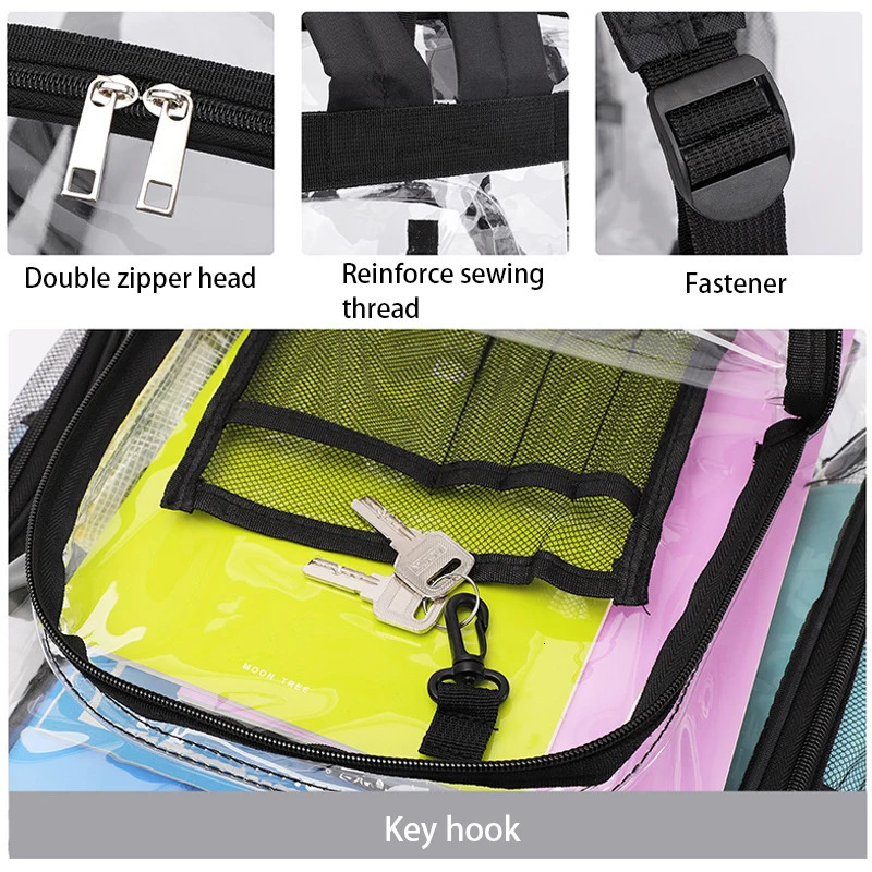 Large capacity womens transparent waterproof PVC backpack unisex student view backpack with reinforced strap 241106