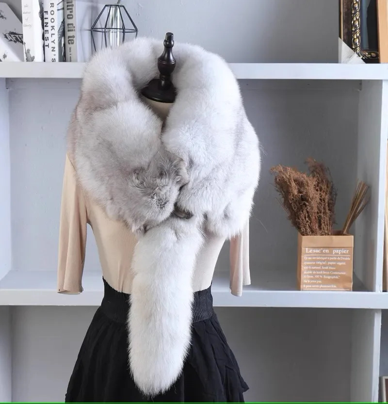 Party Real Fox Fur Scarves Natural One-Piece Fox Fur Collar Warm Soft Real Fox Fur Scarf Women Men Jackets Hood Shawl 241107