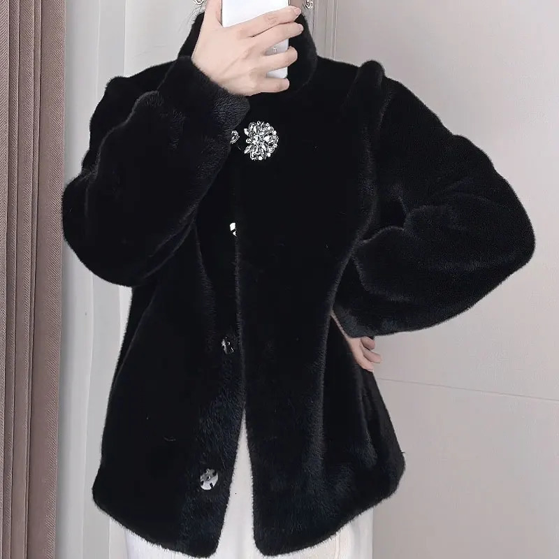 RONGNI fur coat winter womens jacket s mink fur stand collar short casual womens top 241107