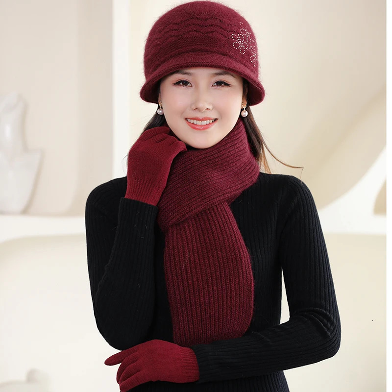 Womens Beanies Long Scarf Glove Set Womens Knitted Womens Warm High Quality 3-Piece Set Hat Fashion 241107