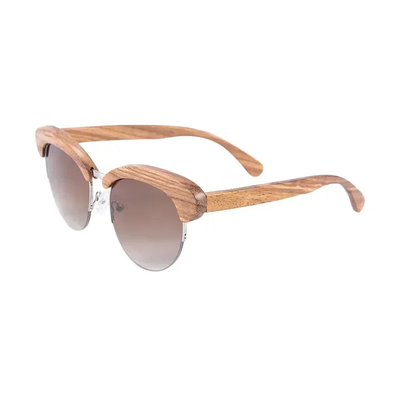 Shinu Brnad Half Wooden Frame Sunglasses Womens Fashion Glasses UV400 Mirror Glasses CR39 Resin Lens Ochiali Leather Sole 6097 241106