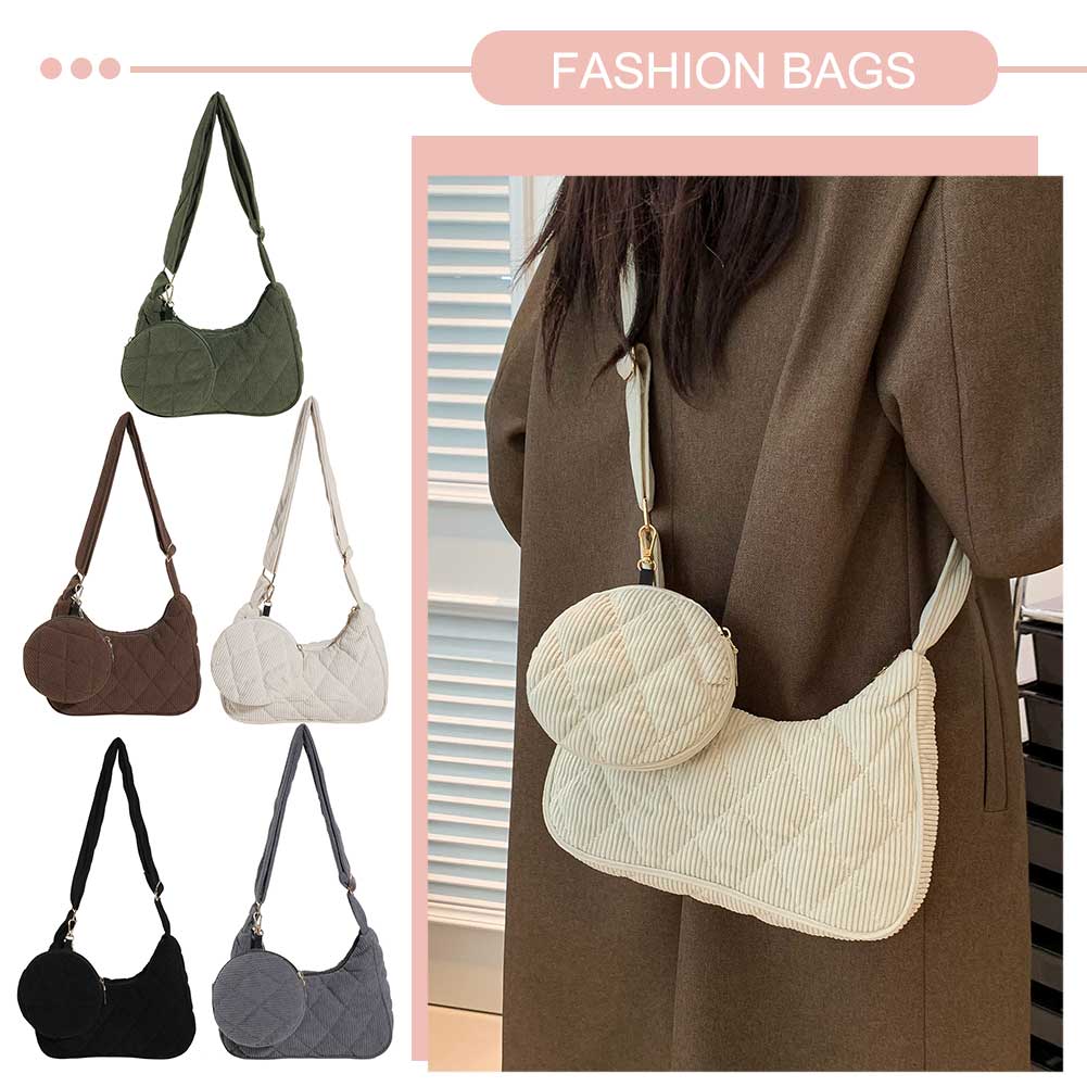 Women Corduroy Tote Handbag with Coin Purse Vintage Shoulder Bag Casual Corduroy Tote Bag Soft Satchel Bag Girl Stylish Purse