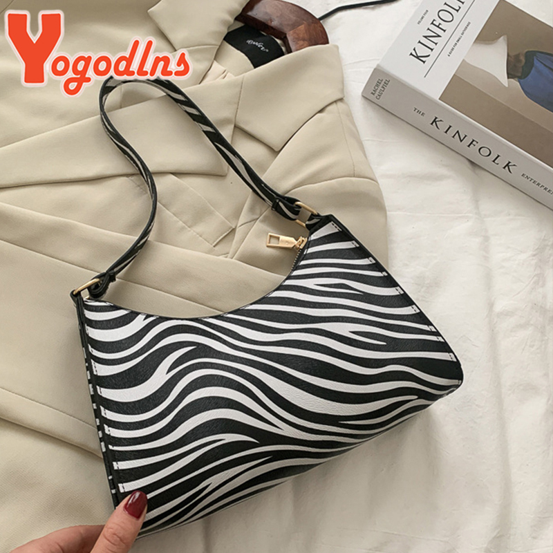 Yogodlns Trendy Cow Pattern Women's Bag PU Leather Shoulder Bag Vintage Armpit Bag Leopard Underarm Bag Lady Handbag