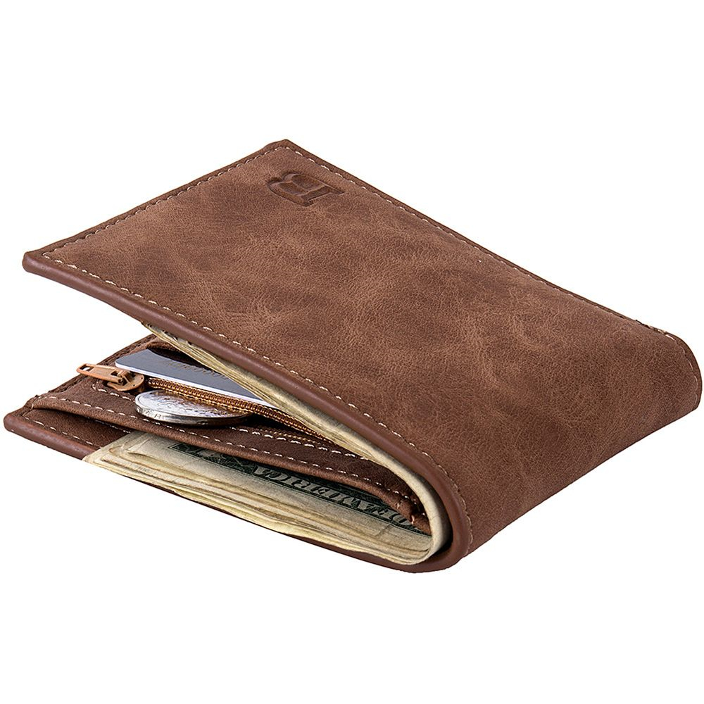 1Pc PU Leather Retro Short Men's Luxury Business Wallet Card Holder 2 Folding Open Solid Color Letters Engraving Coin Purses