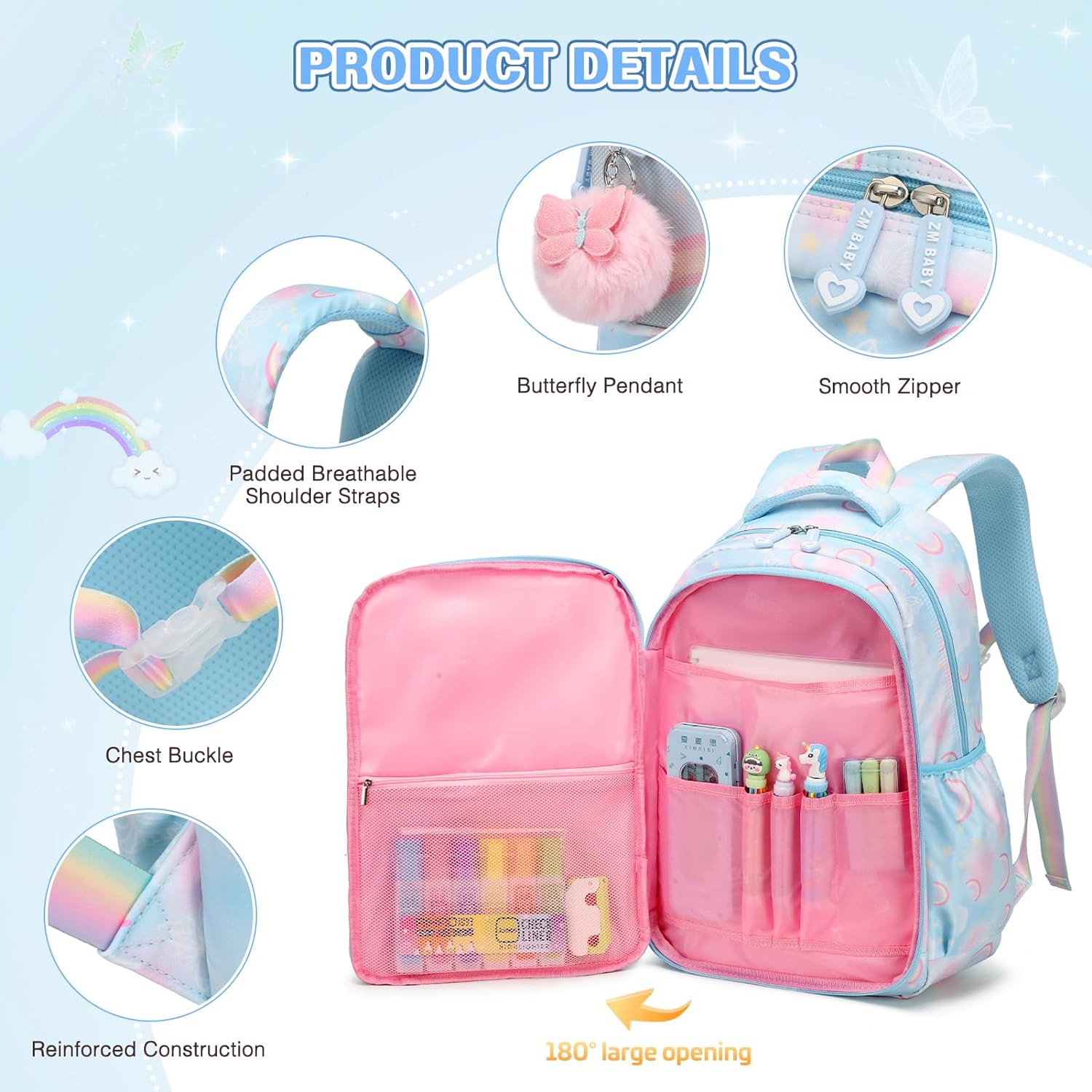 Butterfly Girls Backpack For School Children Kids Backpack for Girls School Backpack Waterproof Bookbag for Elementary School