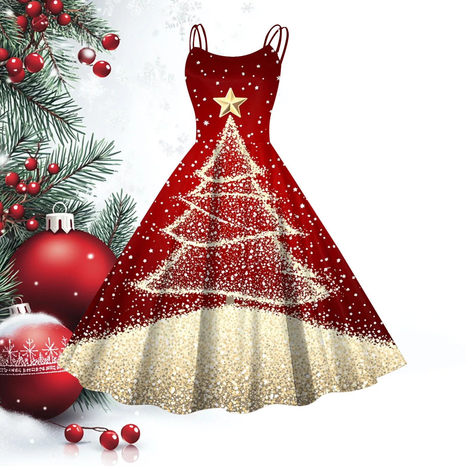 Christmas Cosplay Costumes Santa Claus Print Party Prom Dress for Women Sexy Straps Holiday Party Cocktail Evening Dresses Robe 241107