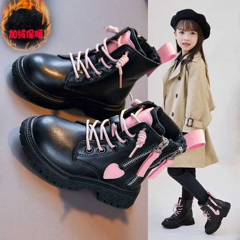 Girls Ankle Boots 2023 New Autumn and Winter Fashion Double Zip Beautiful Princess Non-slip Performance Boots for Catwalk CasualXJ241206