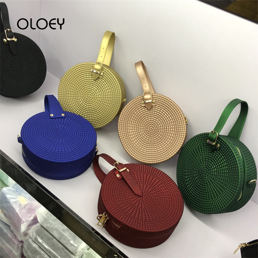 Vintage Fashion Frosted Round Women Shoulder Bags Ladies Zipper Circular Jelly Handbag Handmade Custom Weave Handbag Bolso Mujer