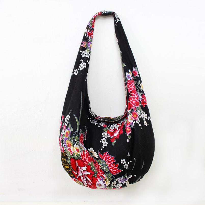 Large Cotton Canvas Bohemian Bag Jew Hippie styles Bags Flowers Hobos Shoulder Bag Women's Handbag Purses Women Ethnic Bag Bags