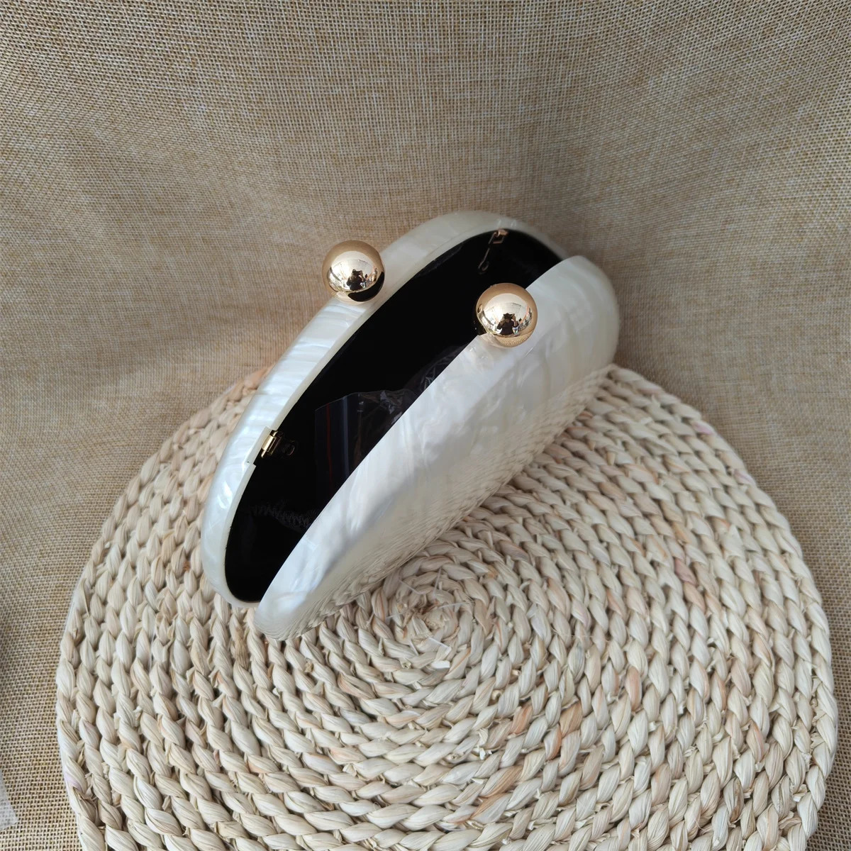 Oval Irregular Pearl White Acrylic Box Evening Bag Womens er Wedding Party Handmade Clutch Wallet and Handbag 241106