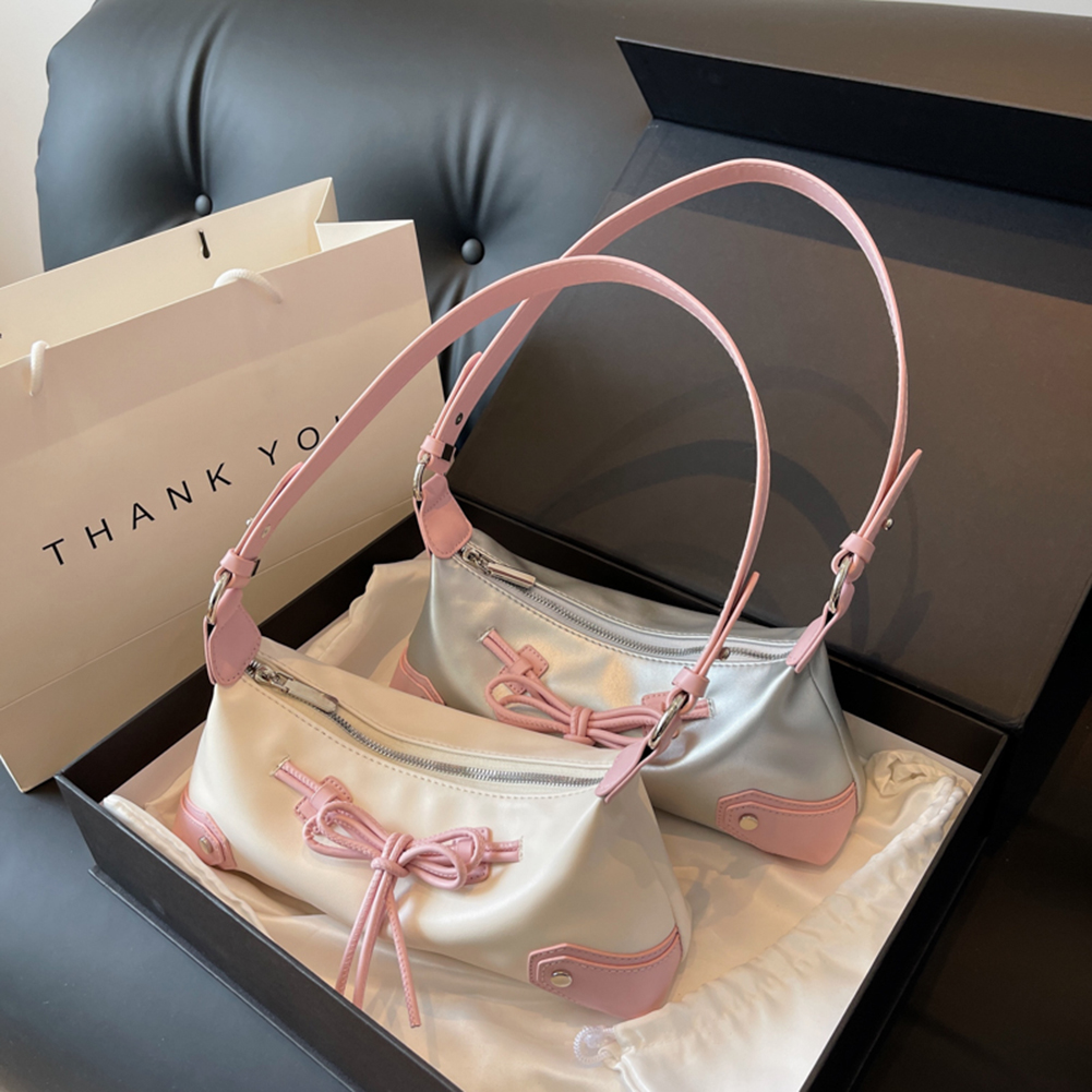 Bow Tie Chic Y2K Handbag PU Leather Shoulder Purse Contrast Color Clutch Purse Shopping Dating Bag for Women and Girls