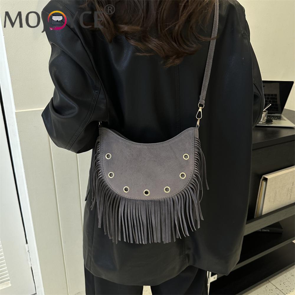 Women Vintage Leather Fringe Crossbody Purse Zipper Fashion Shoulder Purse