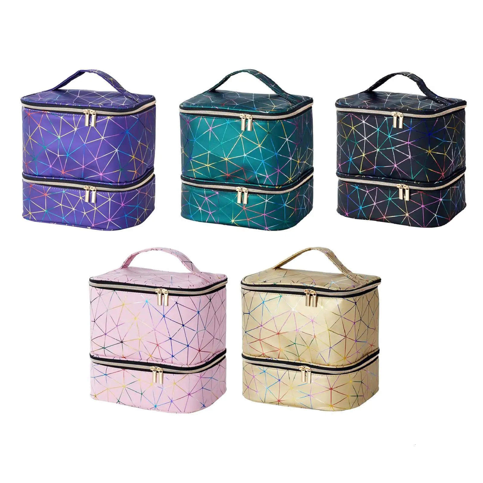 Double deck carrying case PU storage bag portable nail polish organizer box for cosmetics nail lamps gel nails nail polish kit 241106