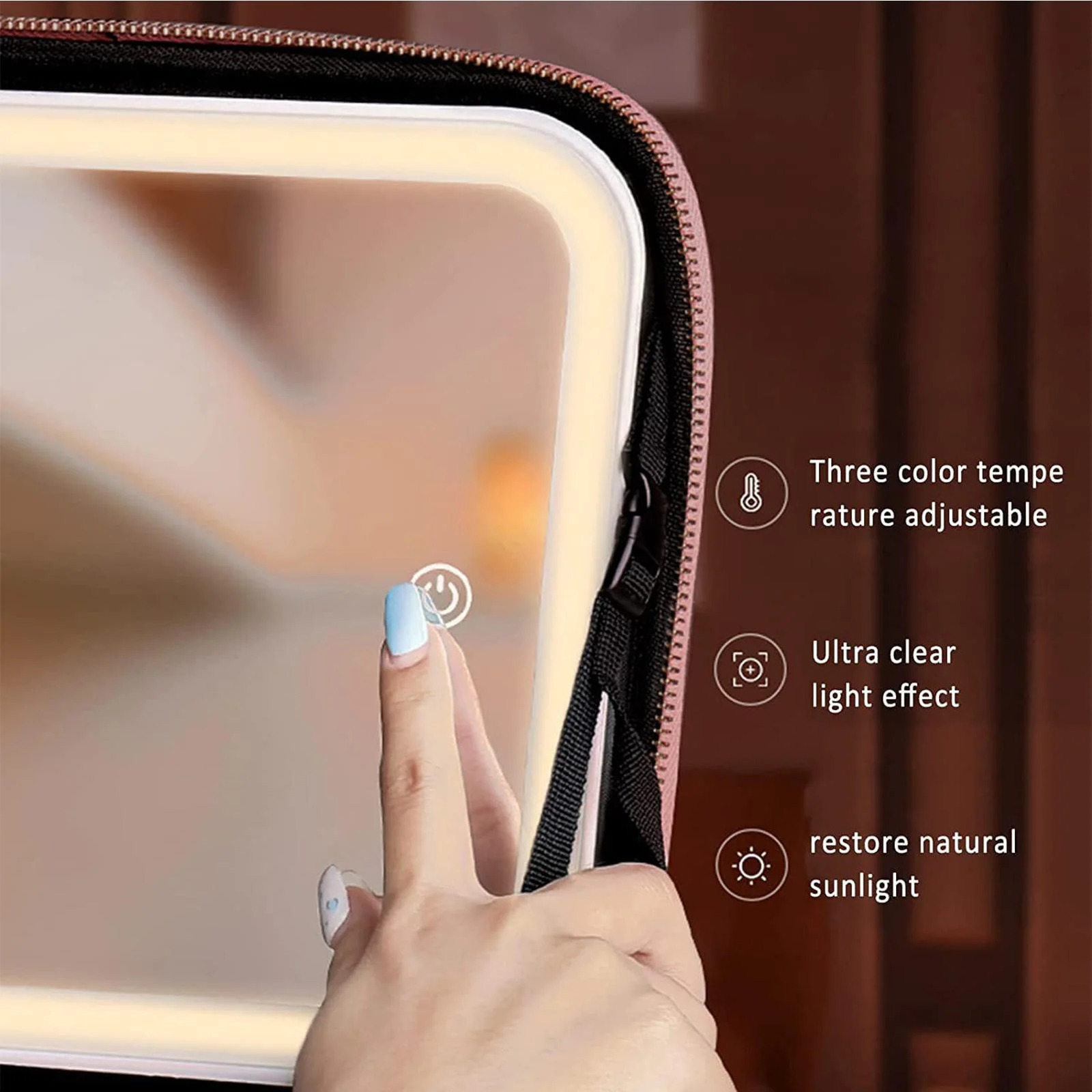 Smart LED Makeup Bag with Mirror and Compartments Waterproof PU Leather Travel Makeup Box 241106
