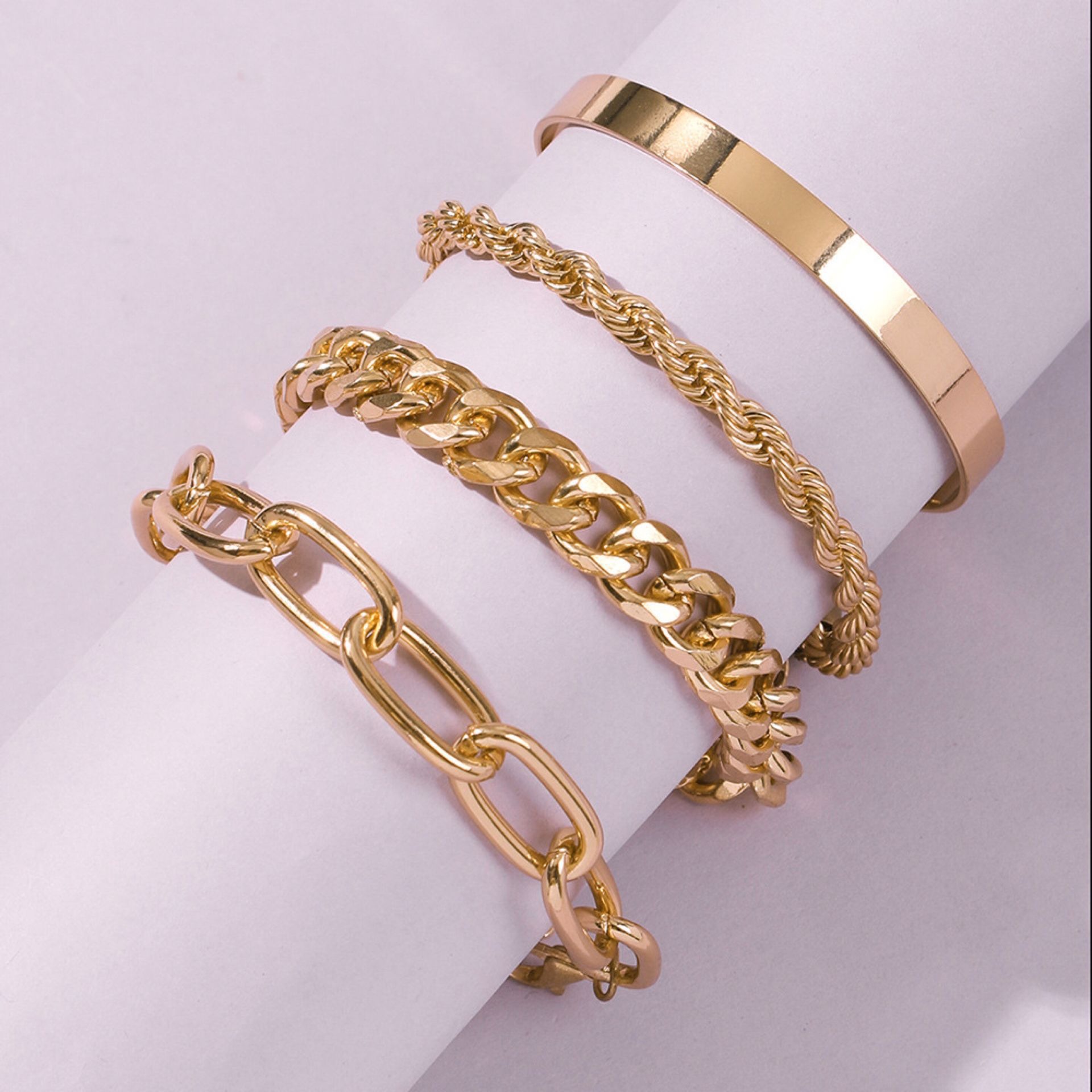Cross Border Foreign Trade New Exaggerated Alloy Thick Chain Multi-layer Bracelet Women's European and American Fashion Gold Bracelet Bracelet