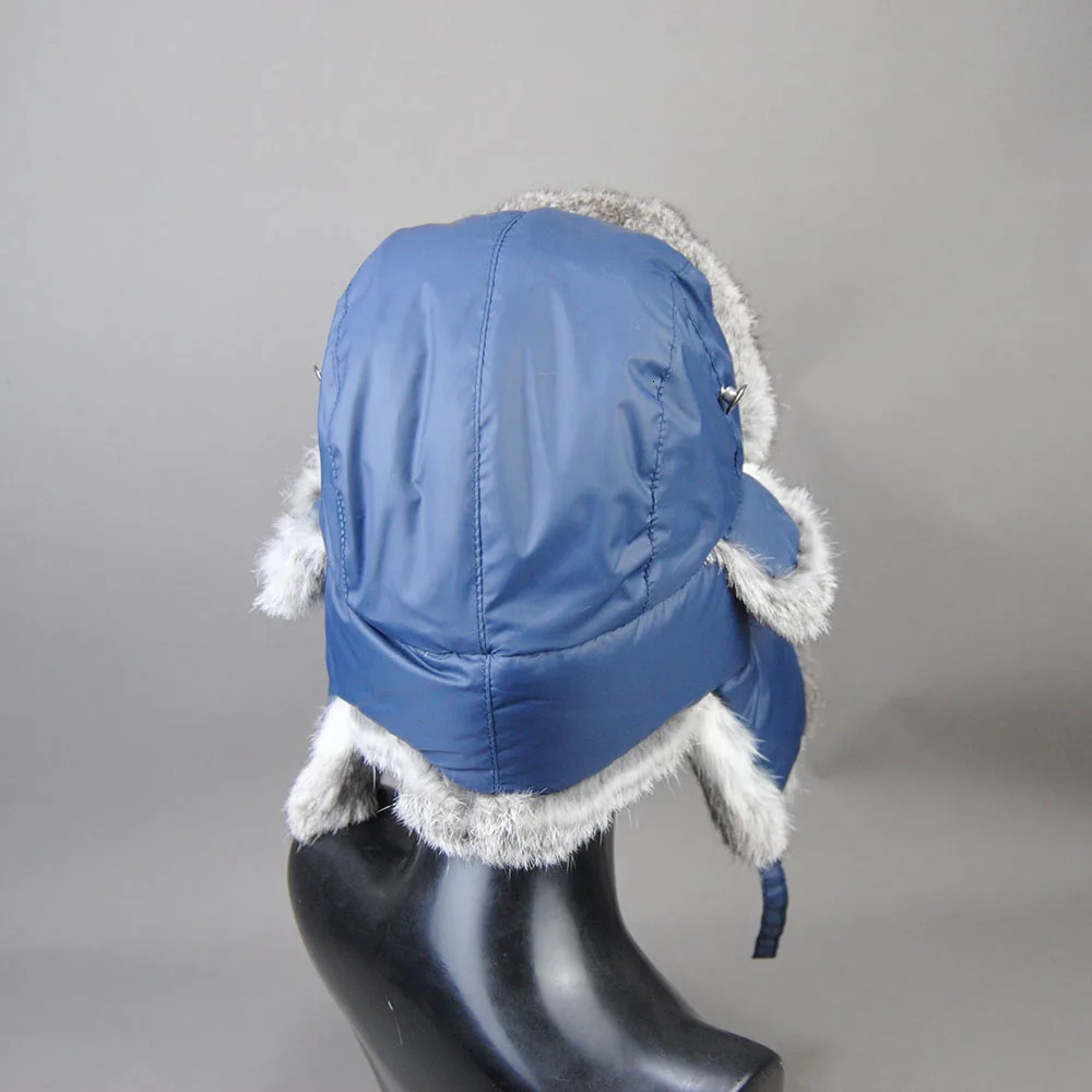 Womens winter real rabbit fur hat windproof super bomber natural soft warm hat earmuffs mens flat Russian style pilot hat 241106