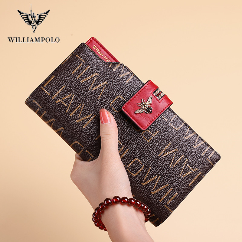 WILLIAMPOLO Women's Purses New Design Bags Luxury Leather Long Wallet Bee Buckle Female Coin Purse Card Holders Wallet For Women