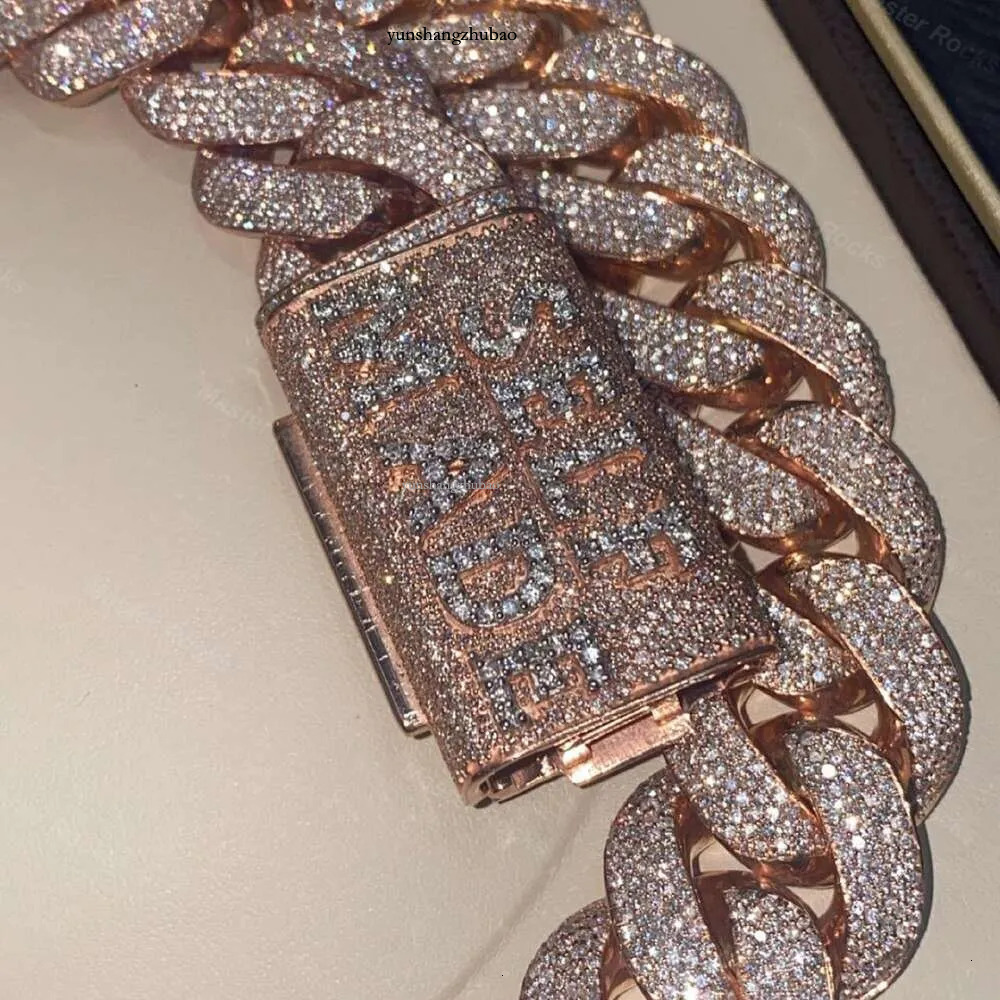 Rose Gold 24mm 5 Rows Vvs Dias Pass tester Sterg Sier Miami Cuban Chain Moissanite