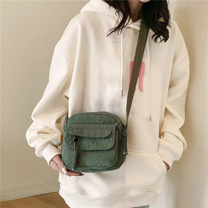 Corduroy Womens Small Shoulder Bag Teenager Girl Crossbody Bolsa Cute Tote Student Street Korean Harajuku Messenger Bags 241106