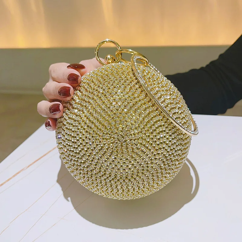 Gold Silver Color Round Ball Clutches For Women Fashion Luxury Shining Diamond Rhinestone Evening Bag Dinner Party Purse Handbag