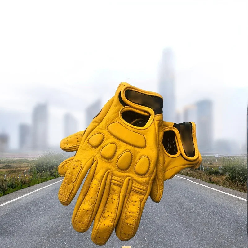 Retro Sheepskin breathable leather motorcycle gloves racing gloves mens motorcycle off-road winter and summer gloves full/half finger gloves 241106