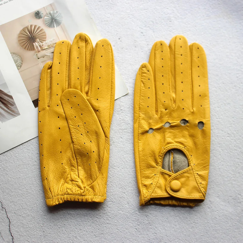 100% genuine leather driving gloves for women single-layer thin fashionable hollow breathable short spring and summer driving gloves 241106