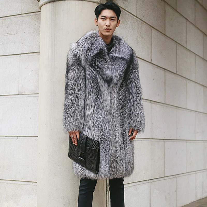 LUZHEN winter mens loose mink coat fashion faux fur fox long wool coat trend mens personalized clothing B10223 241107