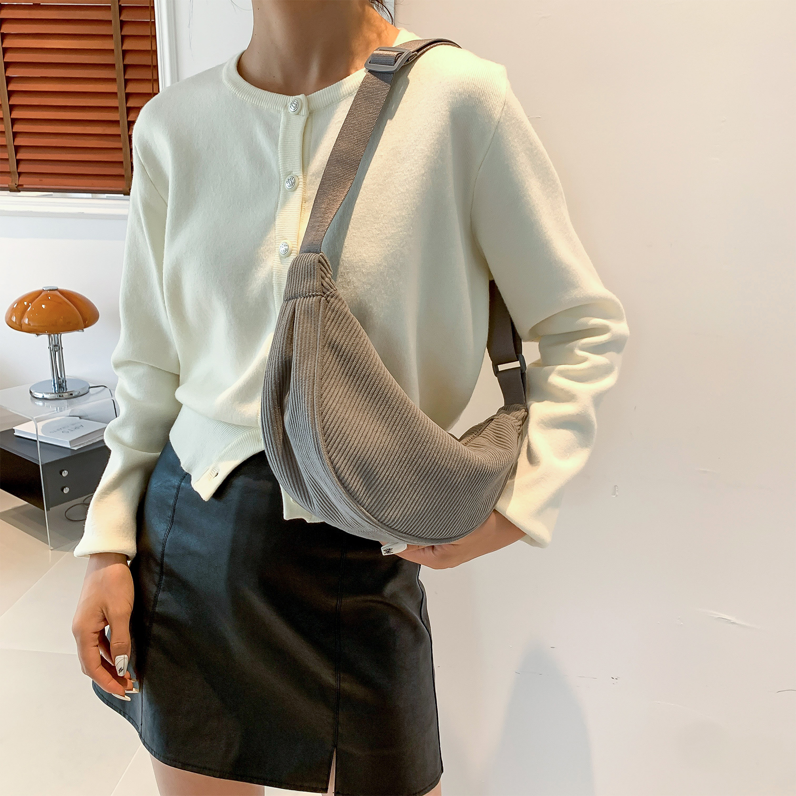 Orange Corduroy Crossbody Bag For Women Fashion Portable Casual Hobos Chest Bag Underarm Bag Students Shoulder Cross Body Bag