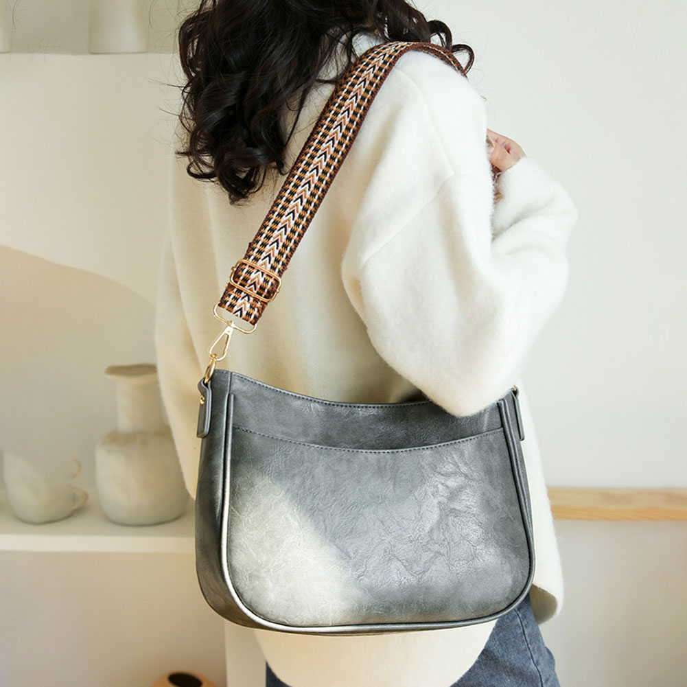 Vintage Trendy Crossbody Bag PU Leather Shoulder Purse with Guitar Strap Satchel Purse Underarm Bag for Women and Girls