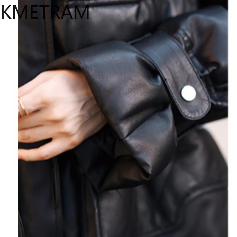 100% sheepskin leather inflatable jacket womens clothing retro waist jacket winter black loose jacket 241107