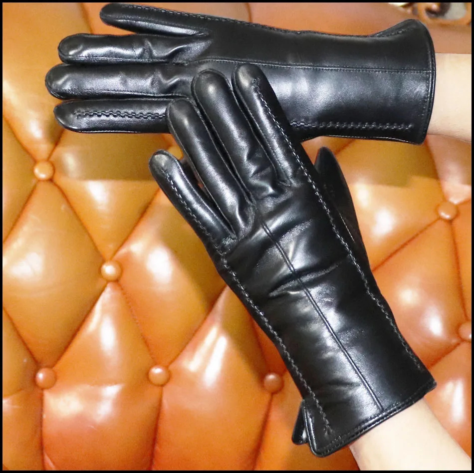 Leather gloves sheepskin cotton natural fur mens thick insulation womens skiing touch screen cold driving 241106