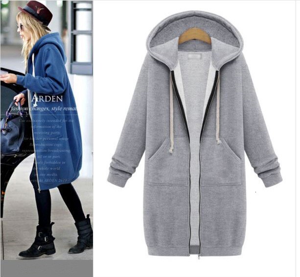 New designer autumn and winter new color straight leg Korean version medium length cardigan hooded zipper loose hooded sweatshirt women's clothin