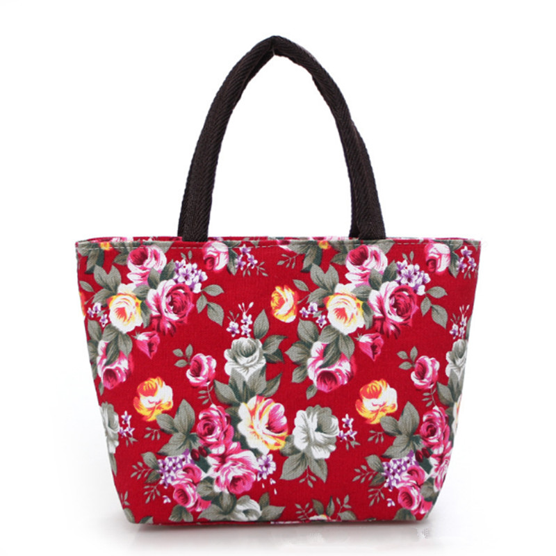 Mini Waterproof Women Handbag Canvas Portable Flower Print Shoulder Bags Female Travel Shopping Bags Mummy Tote Beach Bag