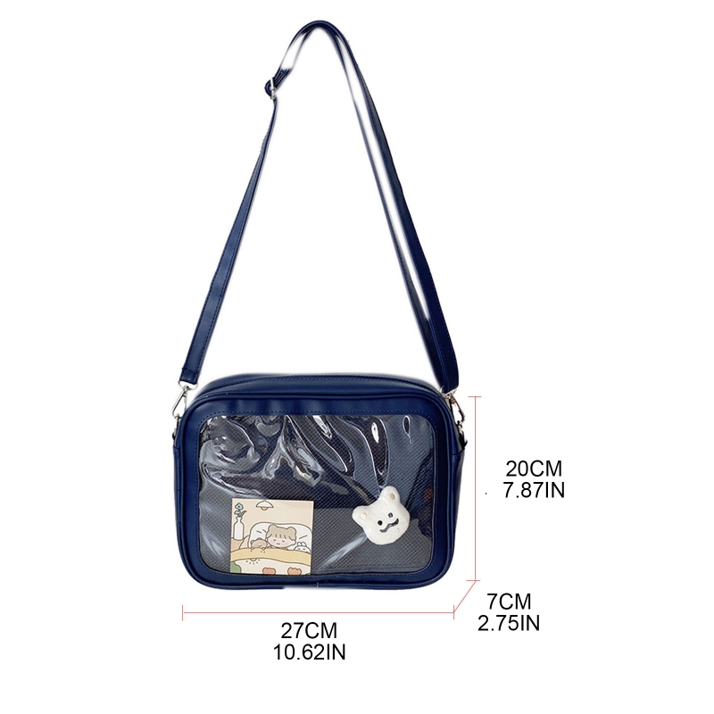 Women Girl PU Leather Handbag Transparent PVC Shoulder Messenger JK Style Crossbody Bag Satchel Tote Purse